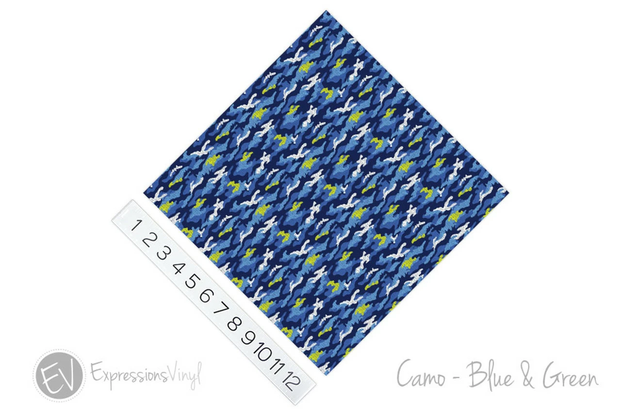 12"x12" Patterned Heat Transfer Vinyl - Camo Blue Green 4 12"x12" Patterned Heat Transfer Vinyl - Camo Blue Green - Image 2