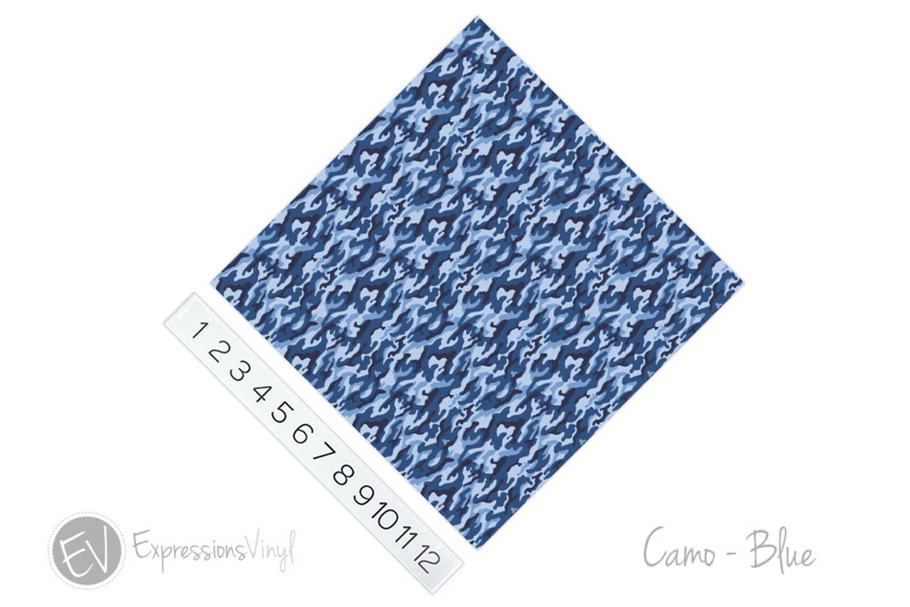 12"x12" Patterned Heat Transfer Vinyl - Camo Blues 4 12"x12" Patterned Heat Transfer Vinyl - Camo Blues - Image 2