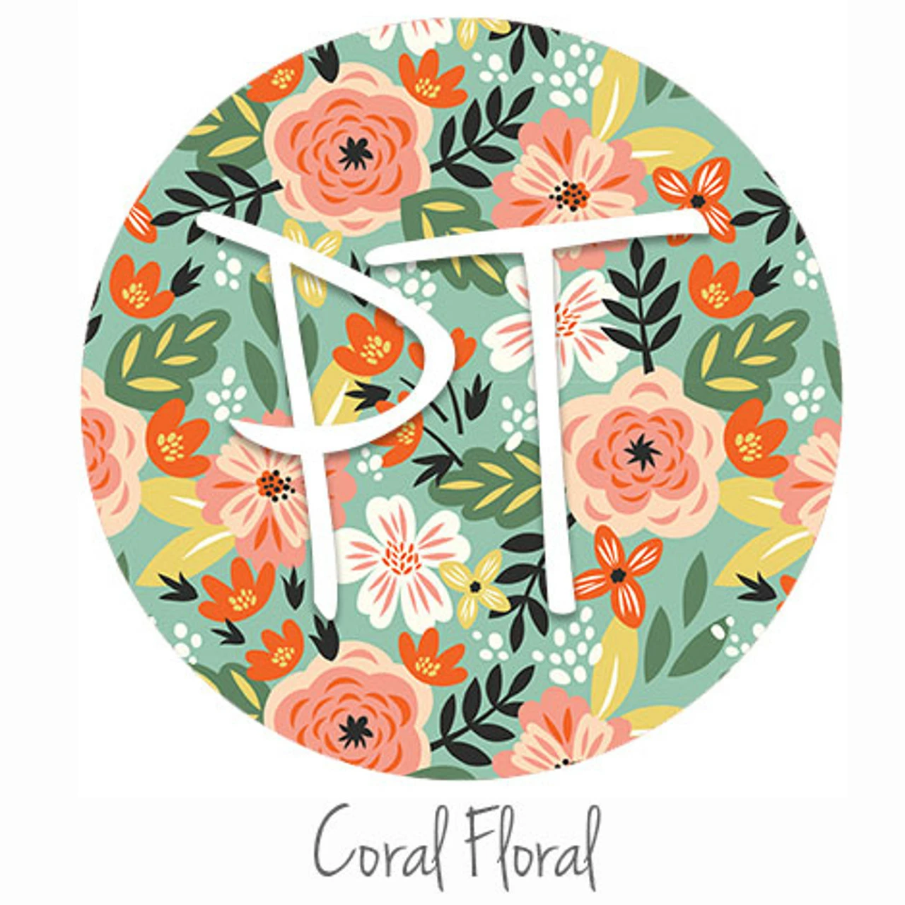 12"x12" Patterned Heat Transfer Vinyl - Coral Floral 3 12"x12" Patterned Heat Transfer Vinyl - Coral Floral